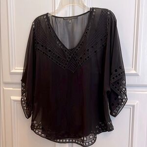 White House Black Market Black Relaxed Cut Out Blouse
